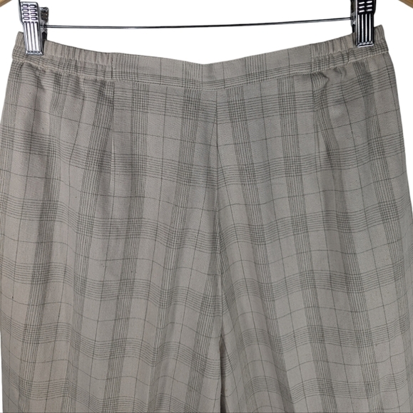 Vintage Norton McNaughton Petites Linen Blend Plaid Trousers Beige Gray Size 12P - Picture 9 of 11